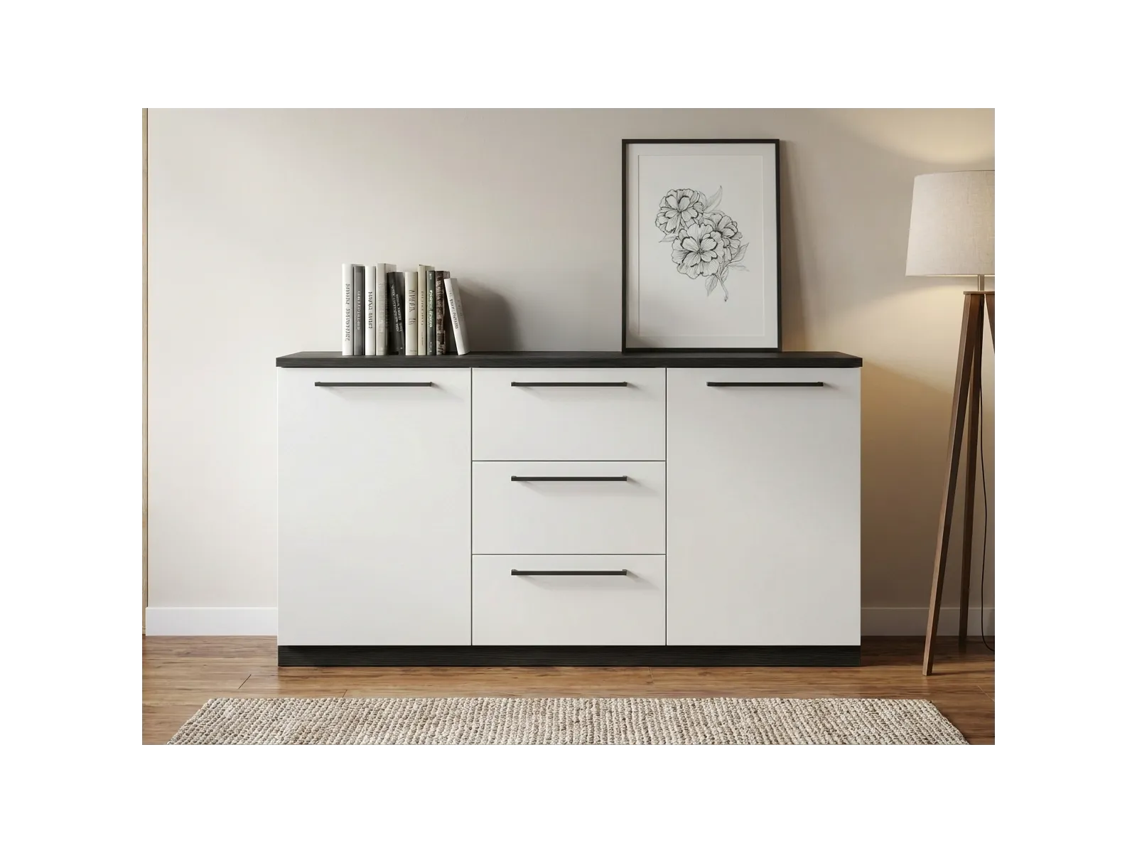 Musta senkki 3 laatikkoa ja 2 ovea