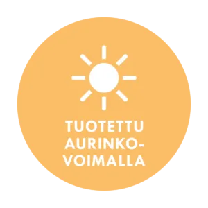Kaikki verkkokaupan tuotteet valmistetaan osittain aurinkoenergialla ja sitoudumme lisäämään itsetuotettua uusiutuvaa energiaa, kun verkkokaupan tarve kasvaa.