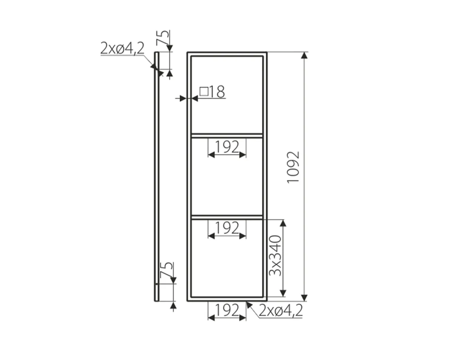 Row hyllykehys 1092 mitat