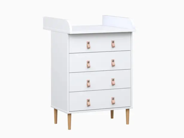 Nyytti Lipasto hoitotasolla valkoinen nahkavetimillä