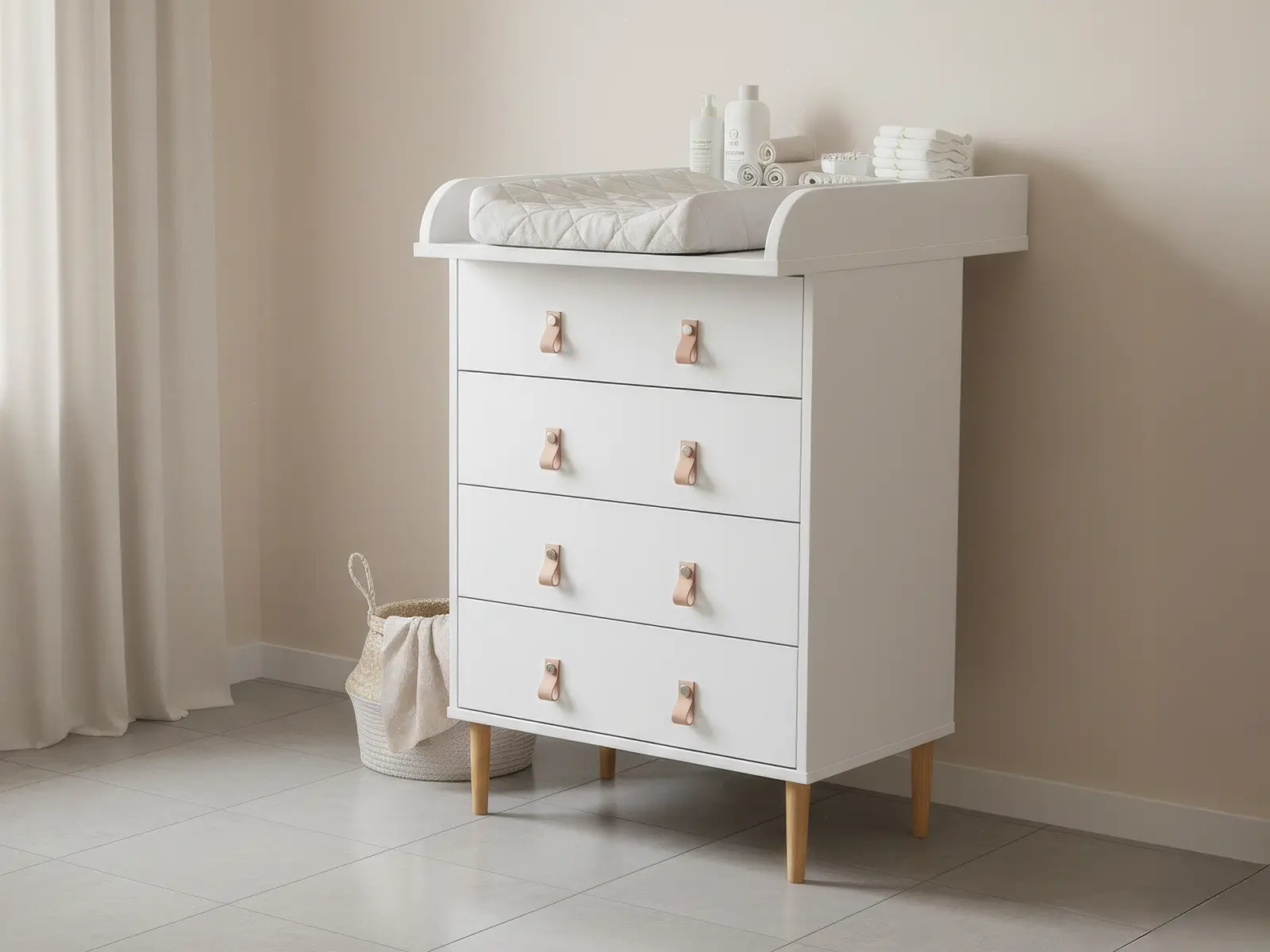 Nyytti Lipasto hoitotasolla valkoinen nahkavetimillä - Image 2