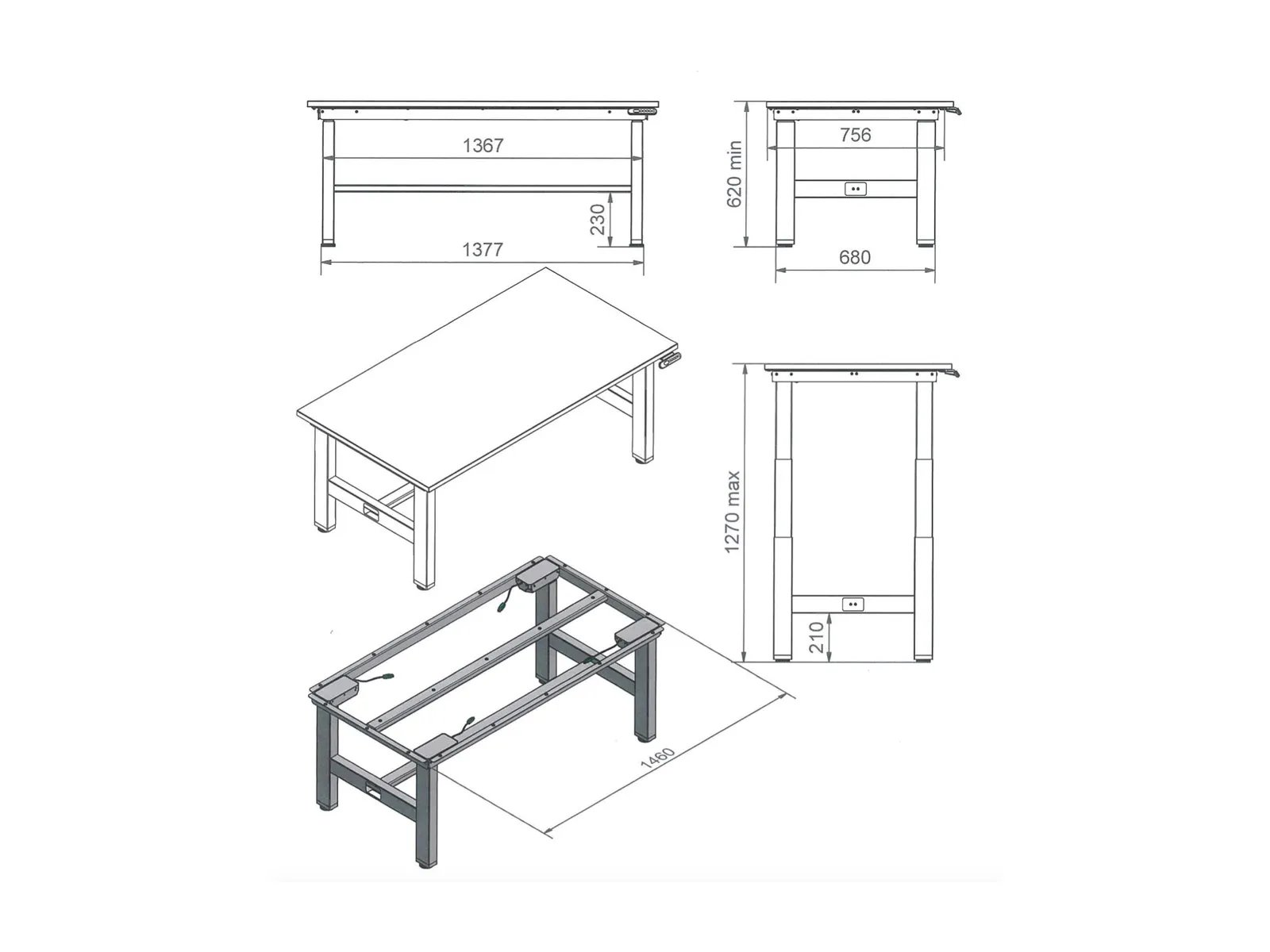 Sähköpöytä 250 kg kantavuus